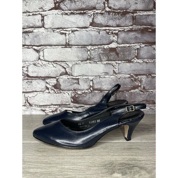 Hush Puppies Navy Blue Leather Pointed Toe Ankle Strap Heels Women 8.5M US/39EU - Picture 13 of 16